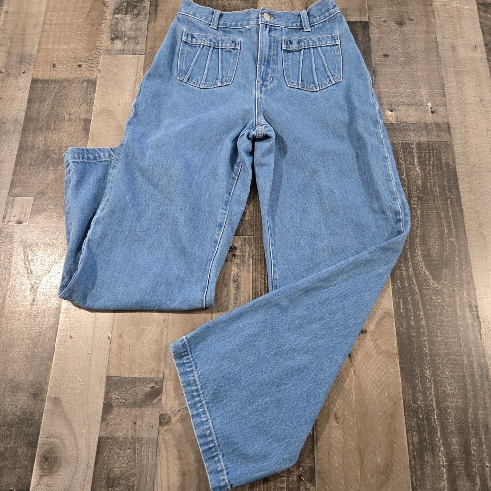 Madewell Perfect Vintage Wide-Leg Jeans Blue Pintuck Patch Pocket 28 Cotton Hemp